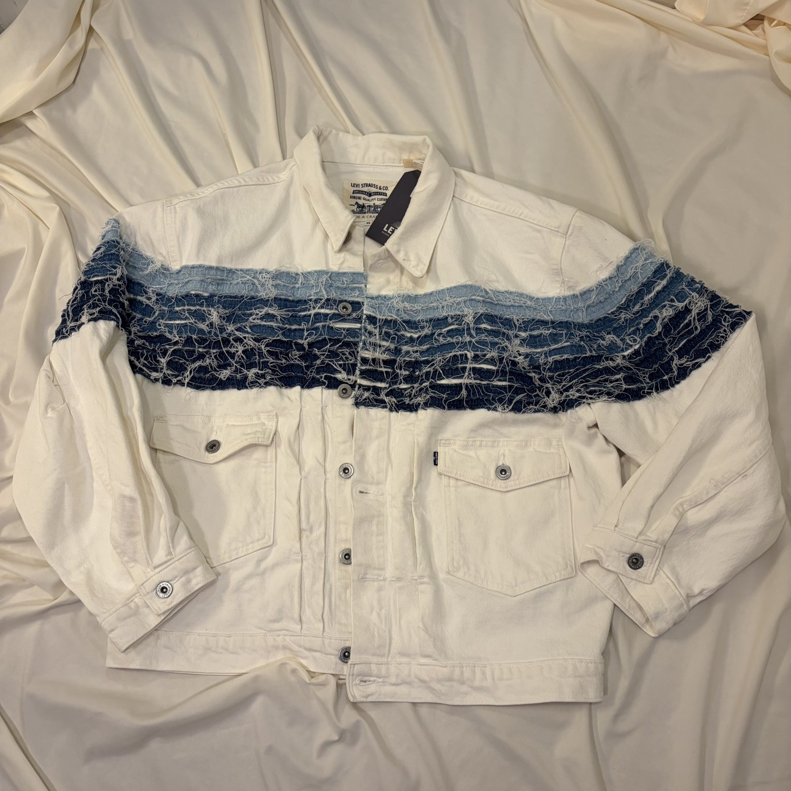 Levi’s Made & Crafted Love Letter Trucker Jacket XS White Patchwork Big E