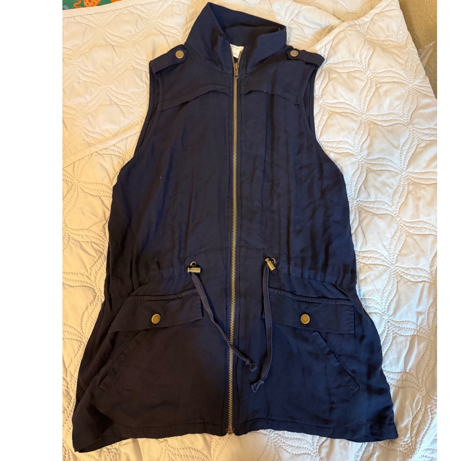Cato Navy Utility Vest Small Zip Front Drawstring Cargo Safari Military Style