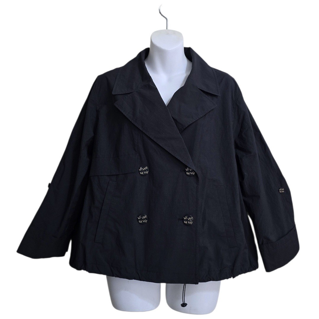 GGPX Double Breasted 3/4 Roll Tab Sleeve Lightweight Rain Jacket In Navy Sz M