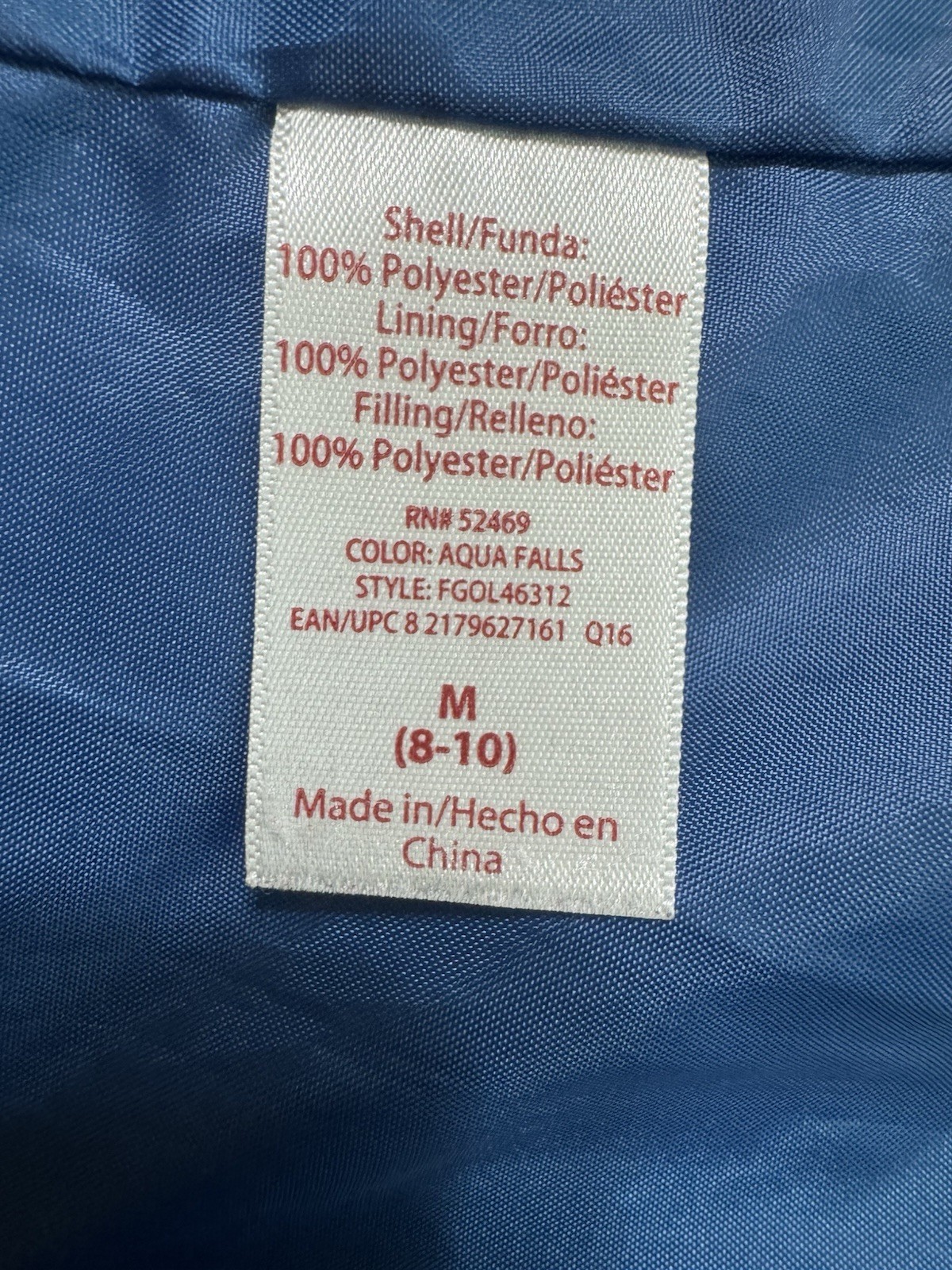 Faded Glory Full Zip Quilted Puffer Women’s Aqua Falls Jacket Size M