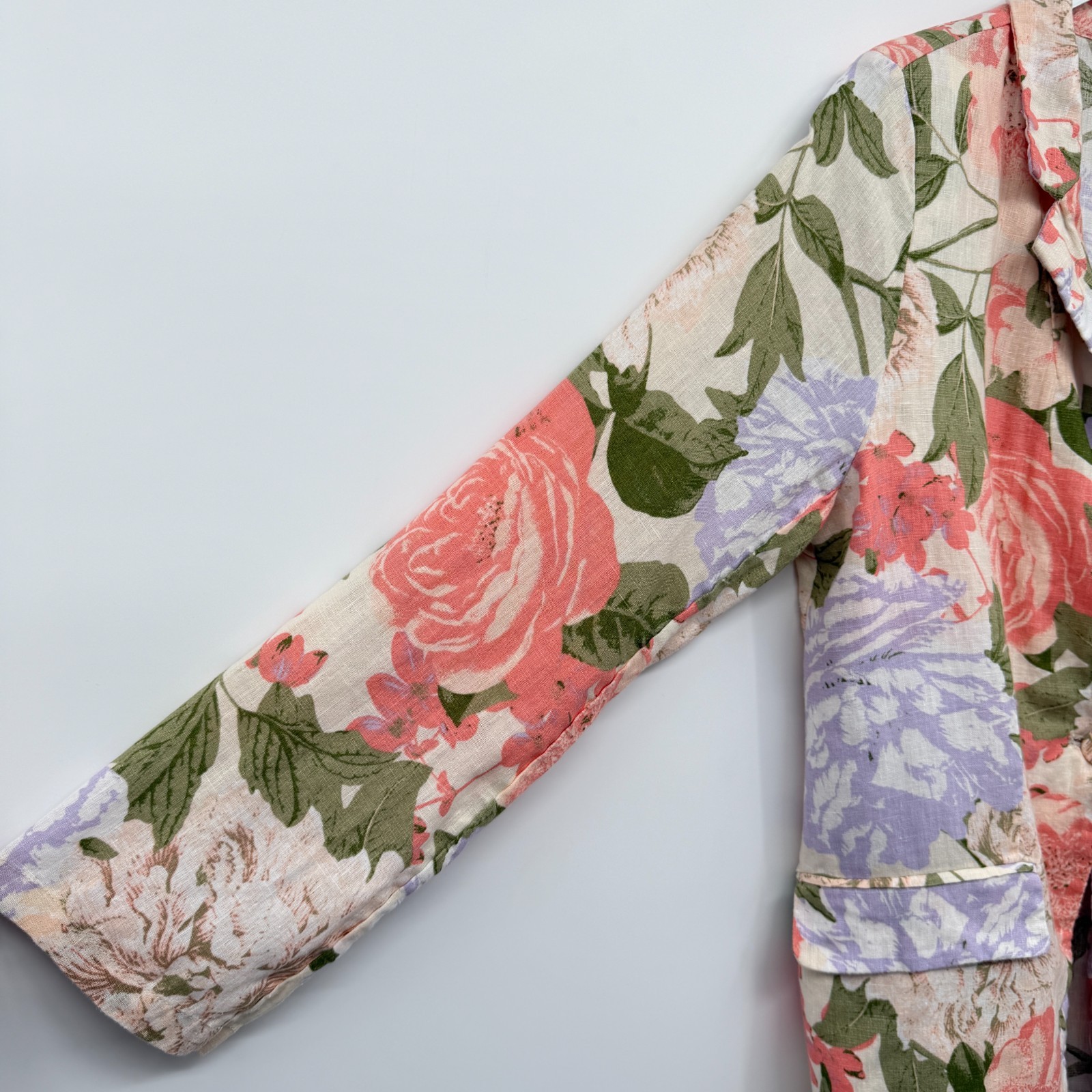 Joie Blazer Jacket Womens Size Large 100% Linen Floral Garden Party Coquette