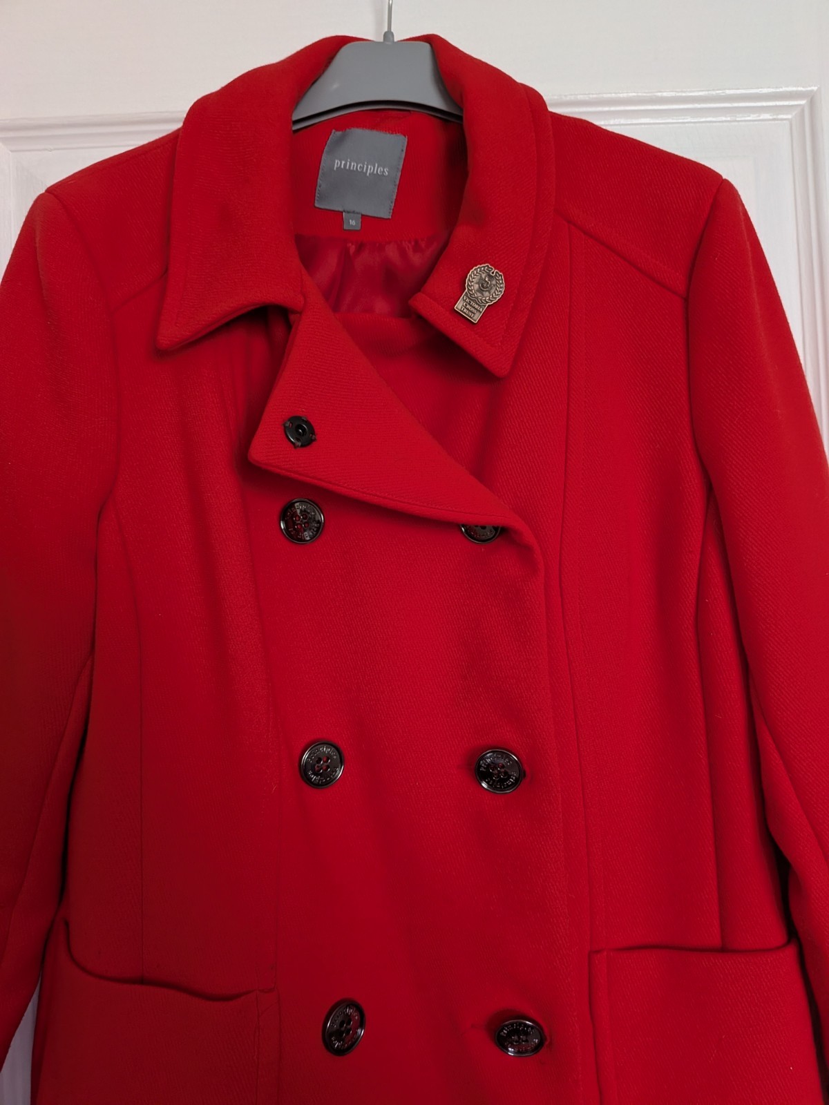 Ladies smart red lined coat Principles size 16Fully lined Office Wear Work Best