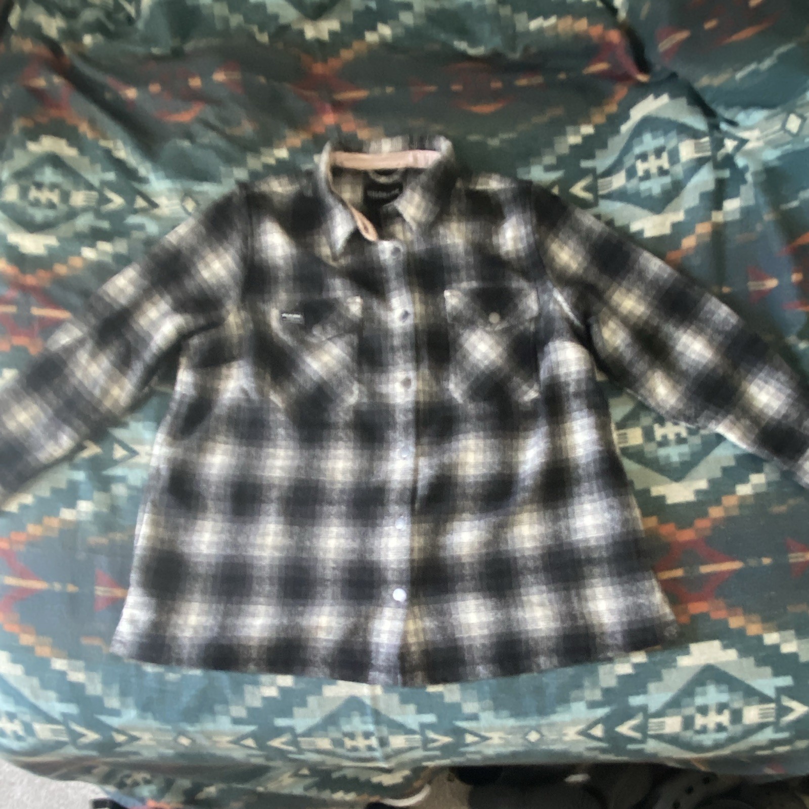Wildfang Unisex Adults XL Black/White Plaid Flannel Button-Up Shacket