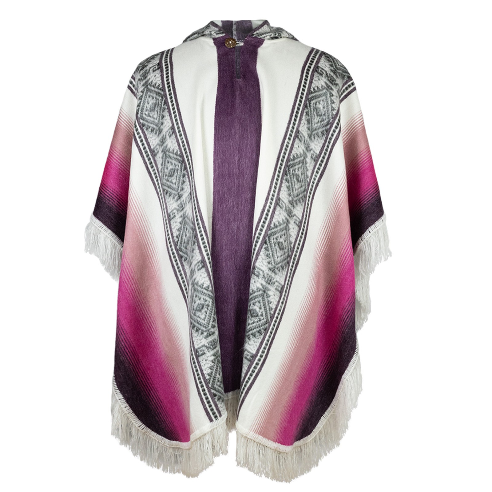 LIGHT ALPACA BLEND HOODED PONCHO FRINGE UNISEX HANDMADE PINK GRAY