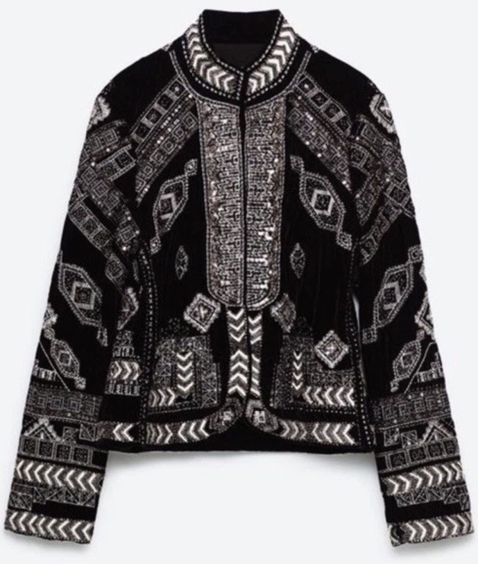 ZARA BLACK JACKET VELVET EMBELISHED BLAZER KIMONO COAT TRINNY WOODALL MEDIUM