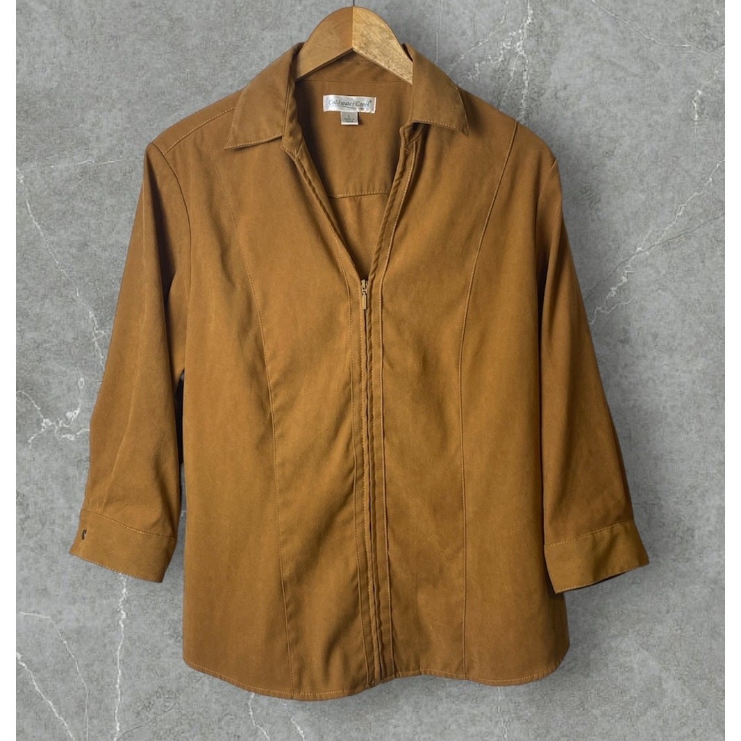 Coldwater Creek Women’s Caramel Brown Zip Front Stretch Lightweight Jacket Large