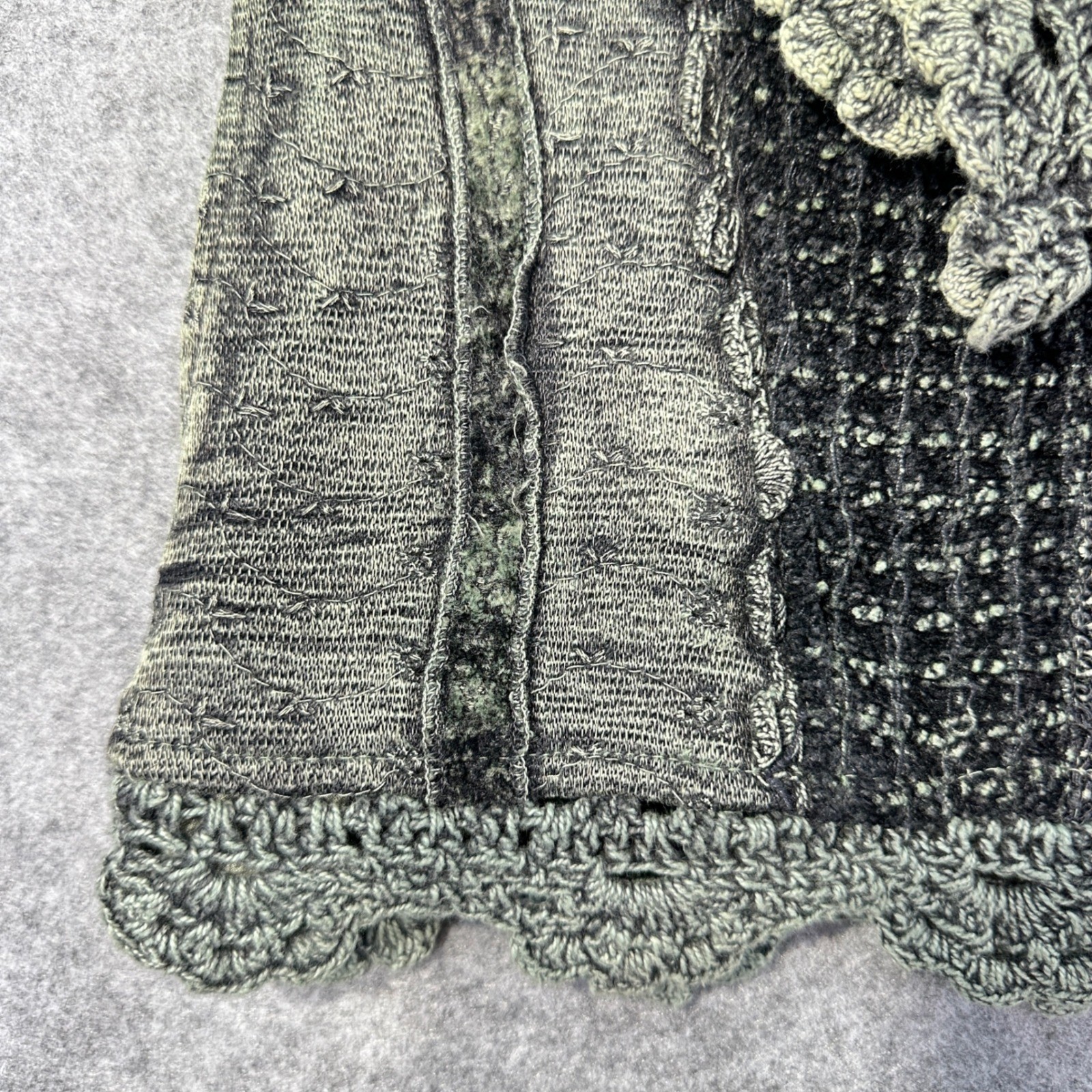 Boho Patchwork Jacket Crochet Trim Textured Artsy Lagenlook Festival Women’s L