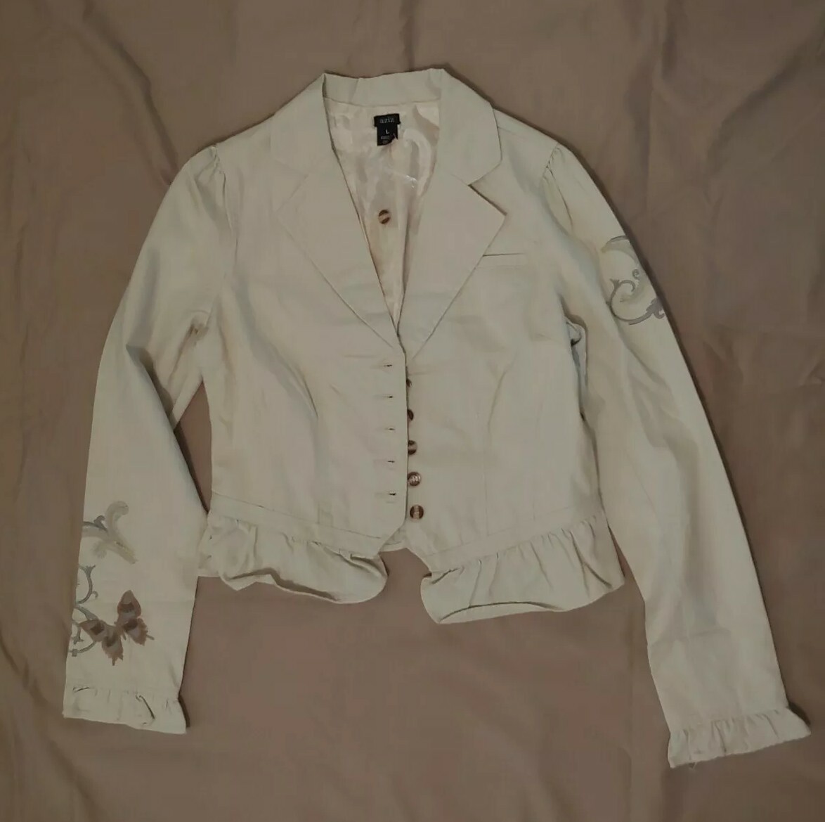 Aziz Women Jacket Embroidered Ivory Size L