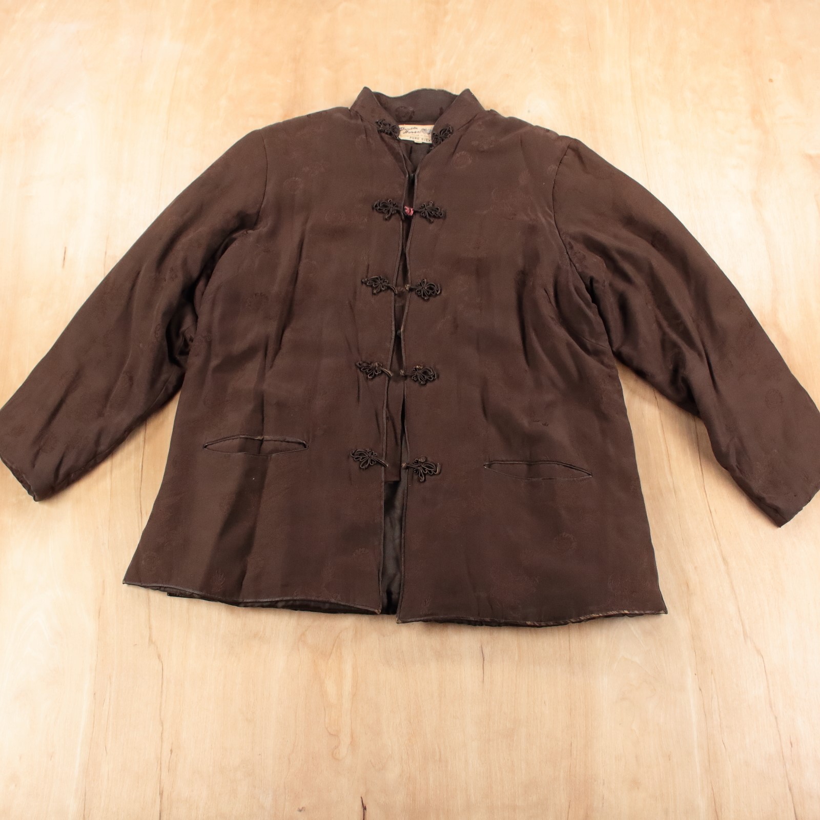 vtg 60s 70s Double Horse Chinese dragon silk pankou knot button jacket MEDIUM