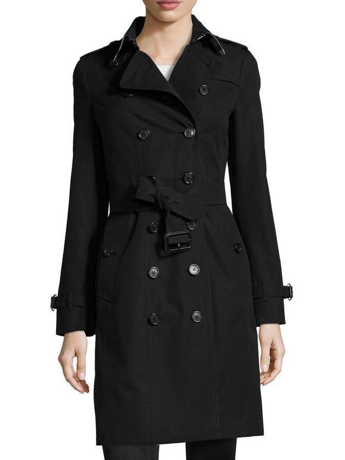 Burberry Sandringham Long Black Belted Double-Breasted Trench Coat, Size US 4