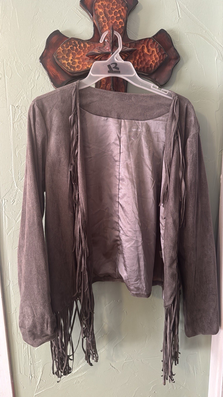 Wrangler Women’s Gray Fringe Open Short Lightweight Western Jacket Size L