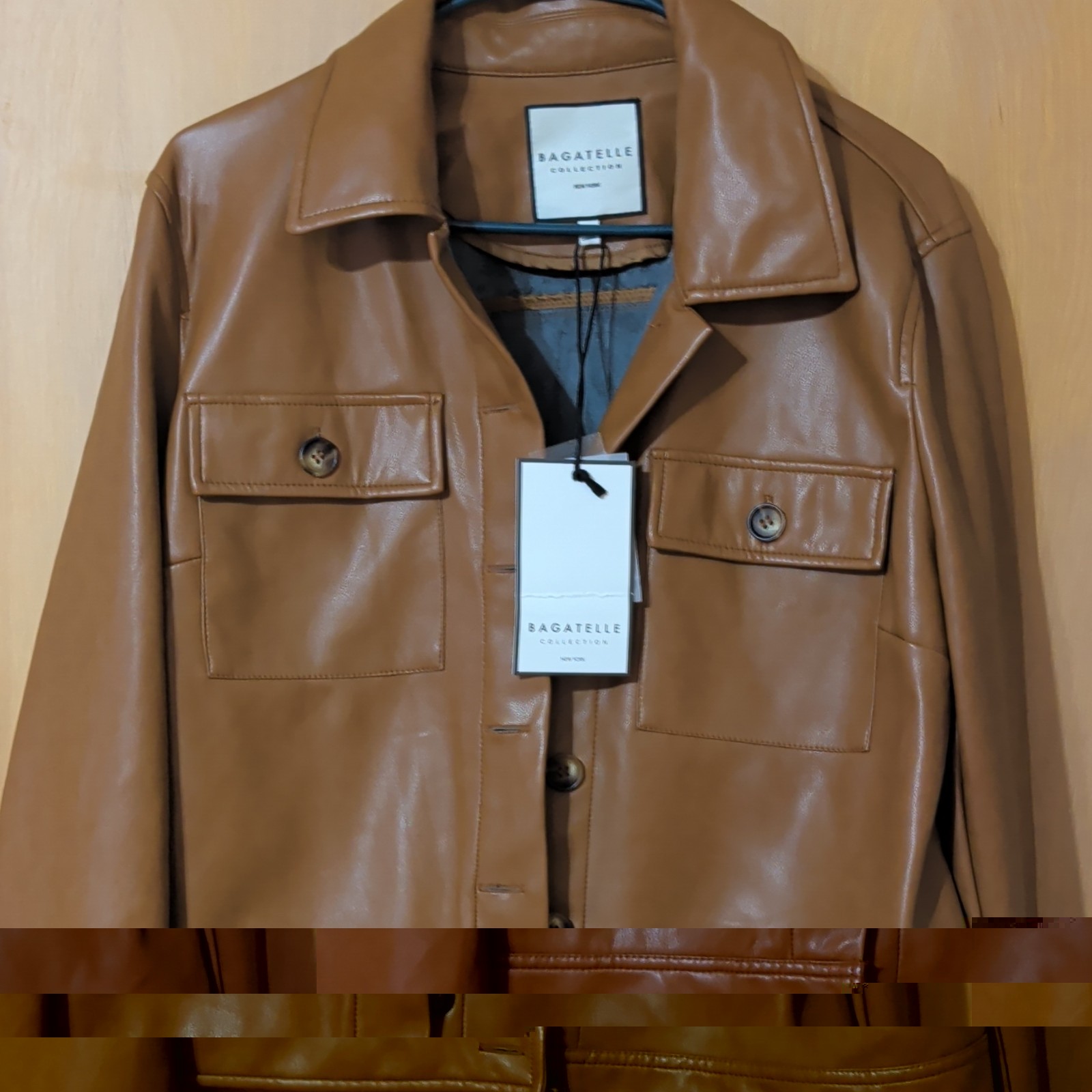 Bagatelle Collection Women’s Brown Button Collared Pocket Mid-Length Shacket L