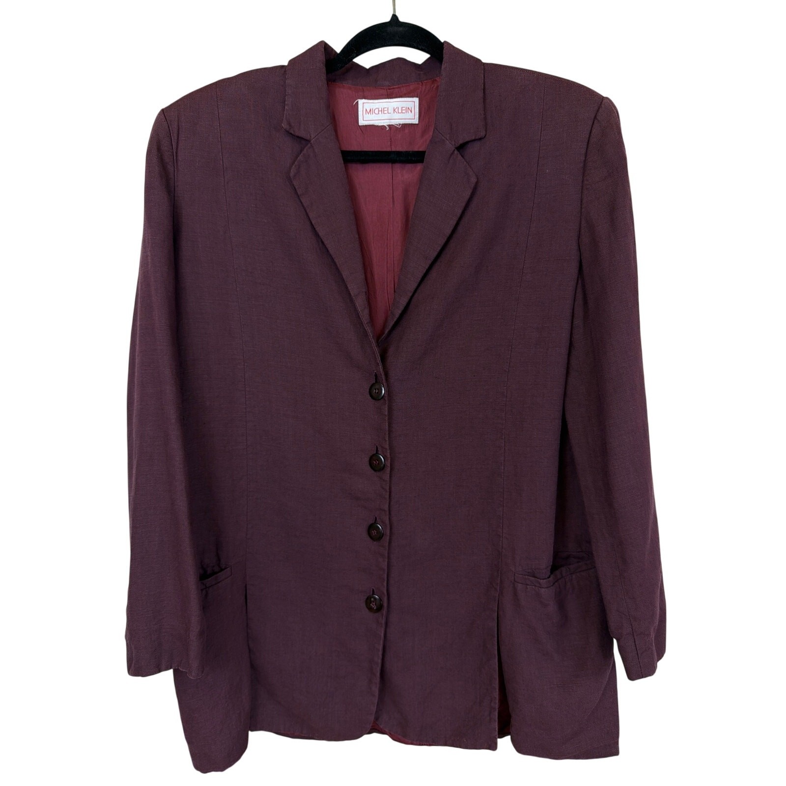 Michel Klein Maroon Four-Button Professional Blazer Jacket LG