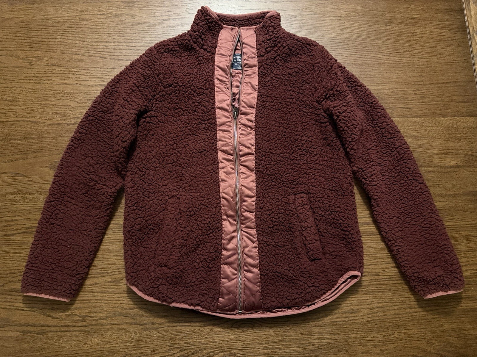 Abercrombie & Fitch Burgundy Teddy Jacket with Satin Trim