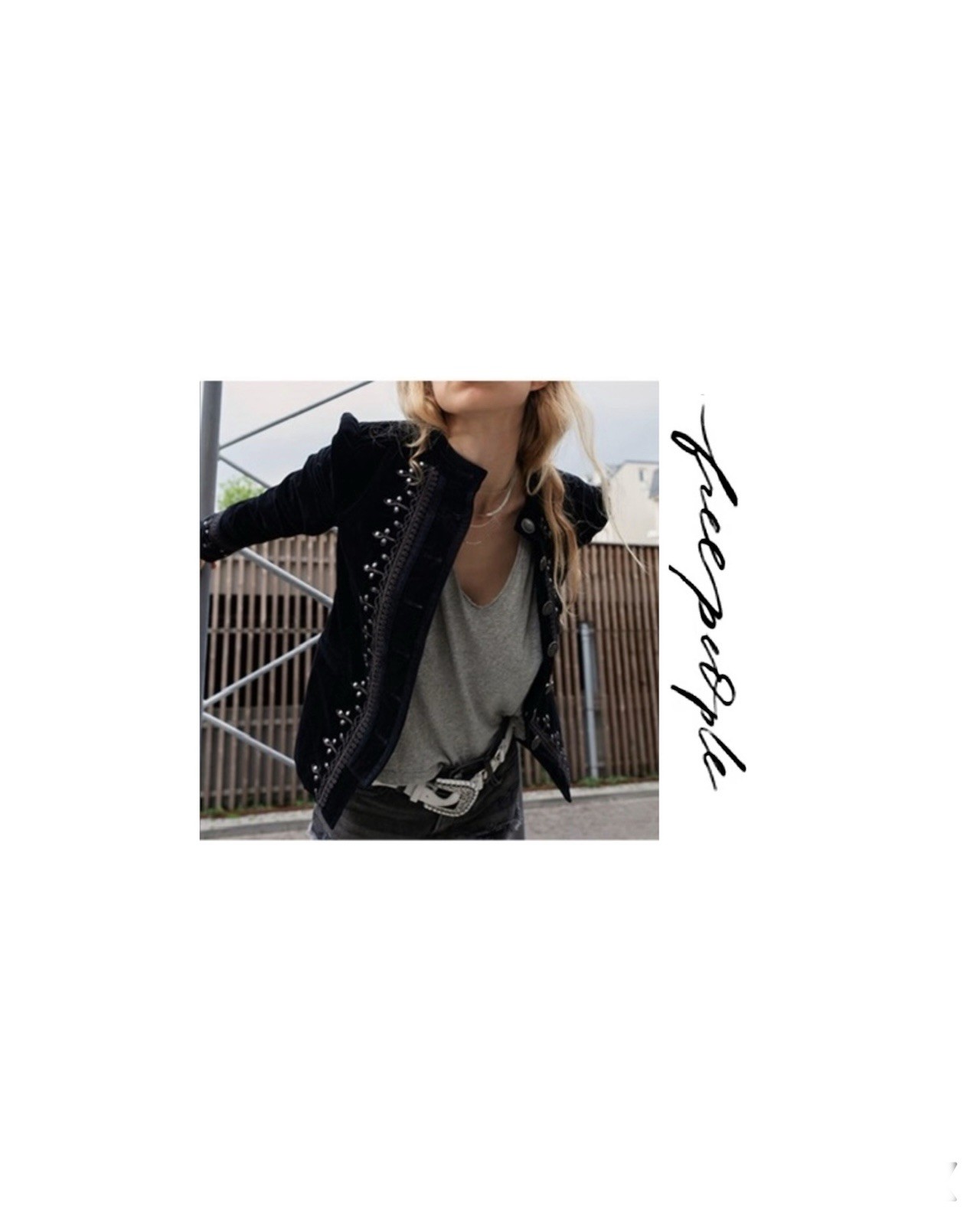 Free People Maven Embroidered Stretch-Velvet Jacket In Black