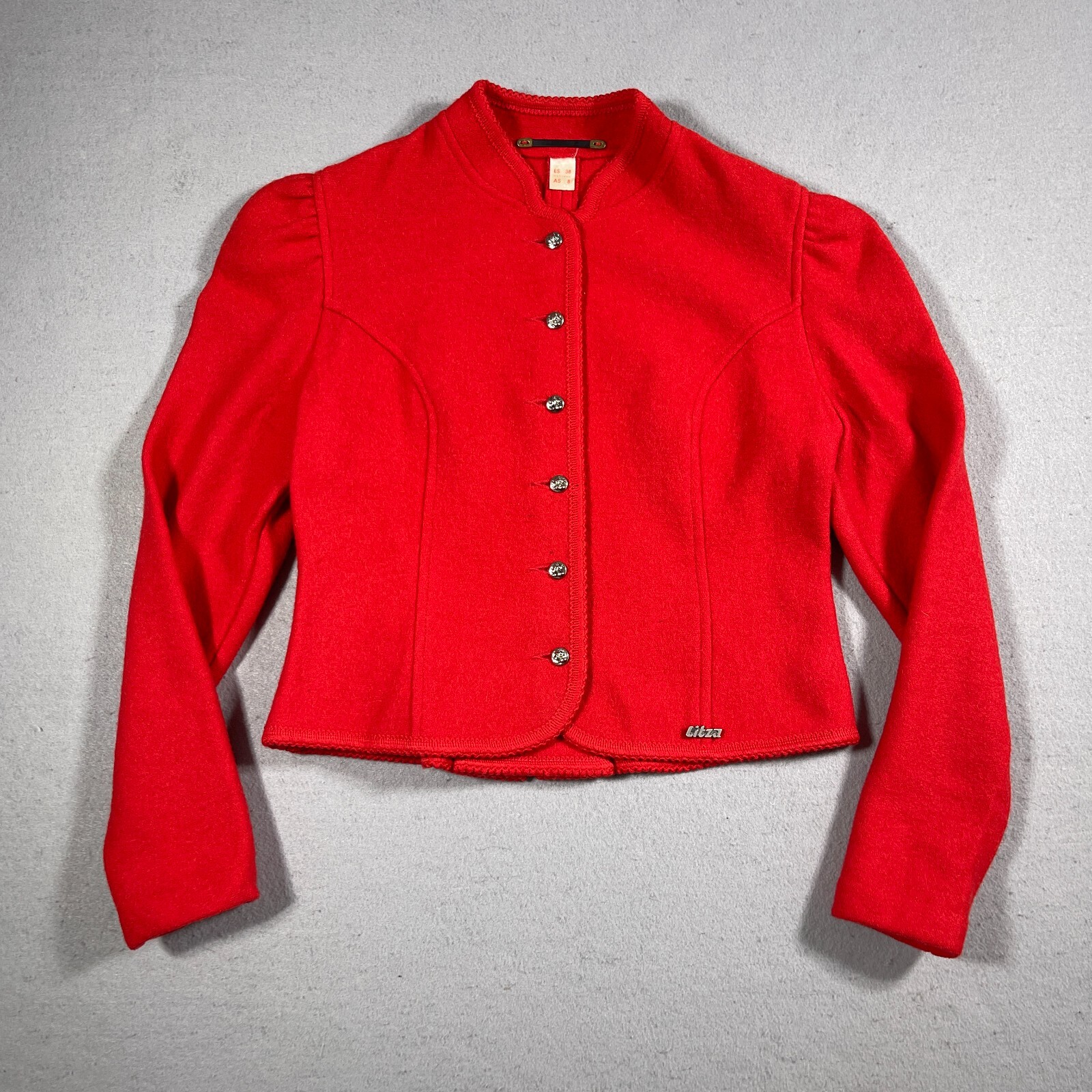 Vintage European Wool Cardigan Women US 8 Red Button Front Knit Classic Cozy