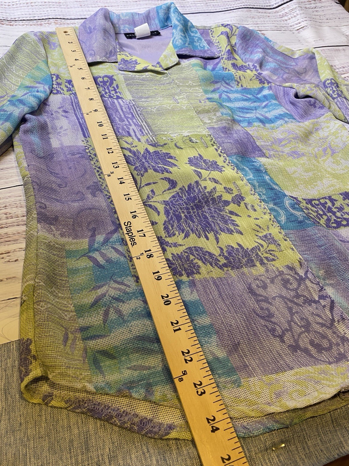 Sara Michelle Open Front Collared Patchwork Jacket Women S Purple Green Blue
