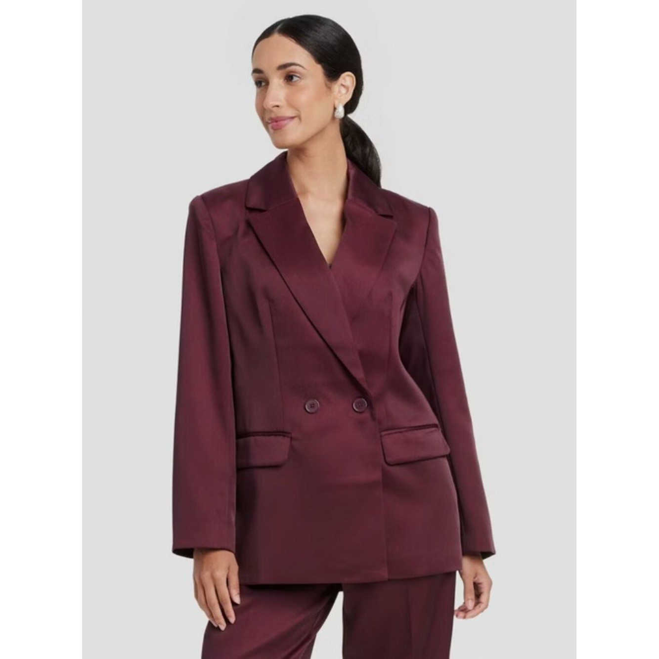 Women’s Structured Satin Blazer – A New Day Burgundy XXL