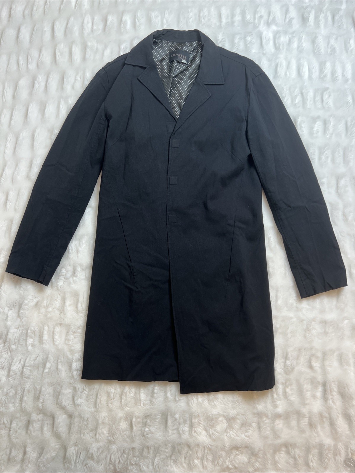 Express World Brand Women’s 9/10 Black Long Trench Jacket Magnetic Front Opening