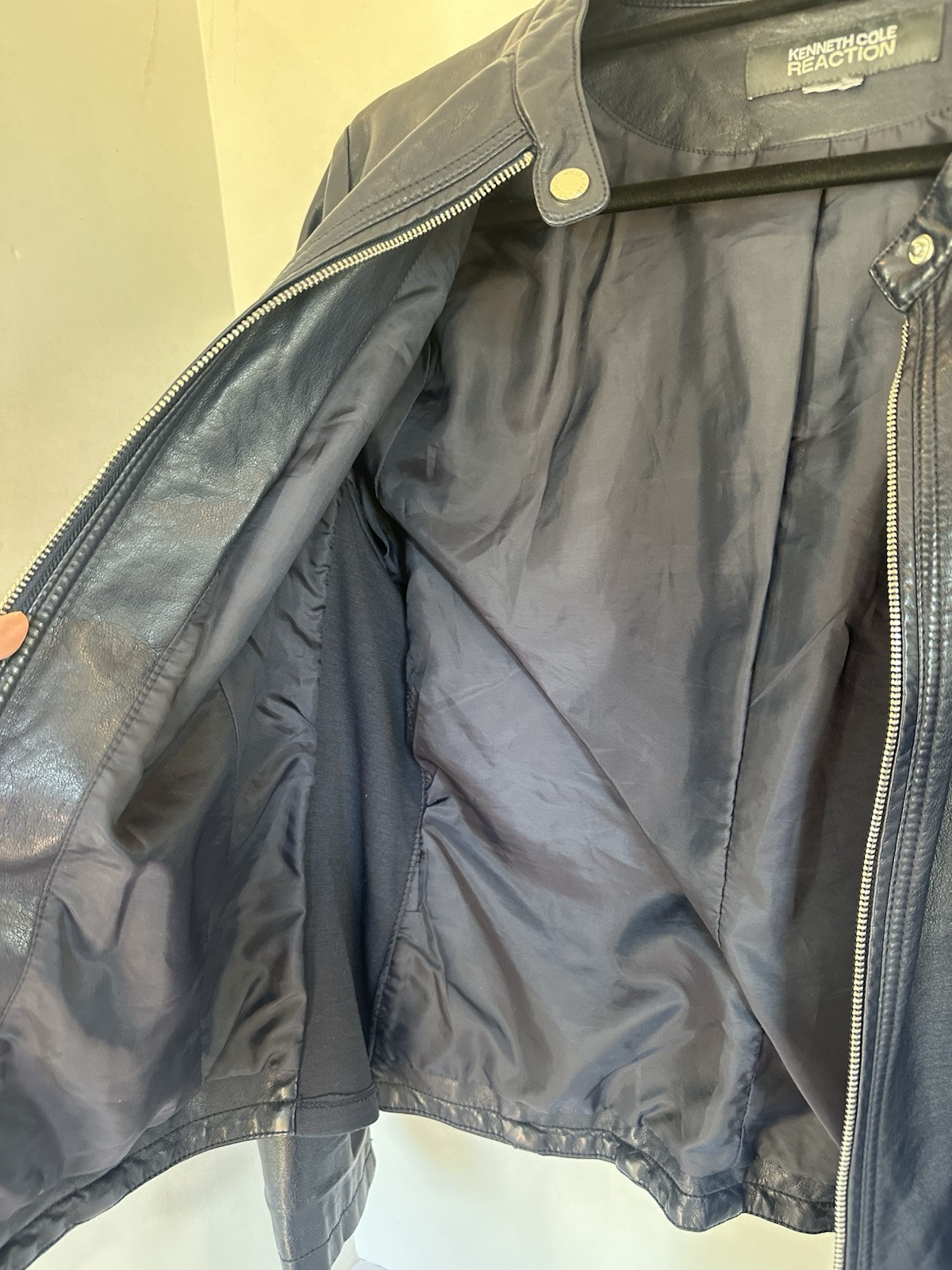 Kenneth Cole Reaction Moto Jacket Navy XL Stretch Faux Leather Designer Sturgis