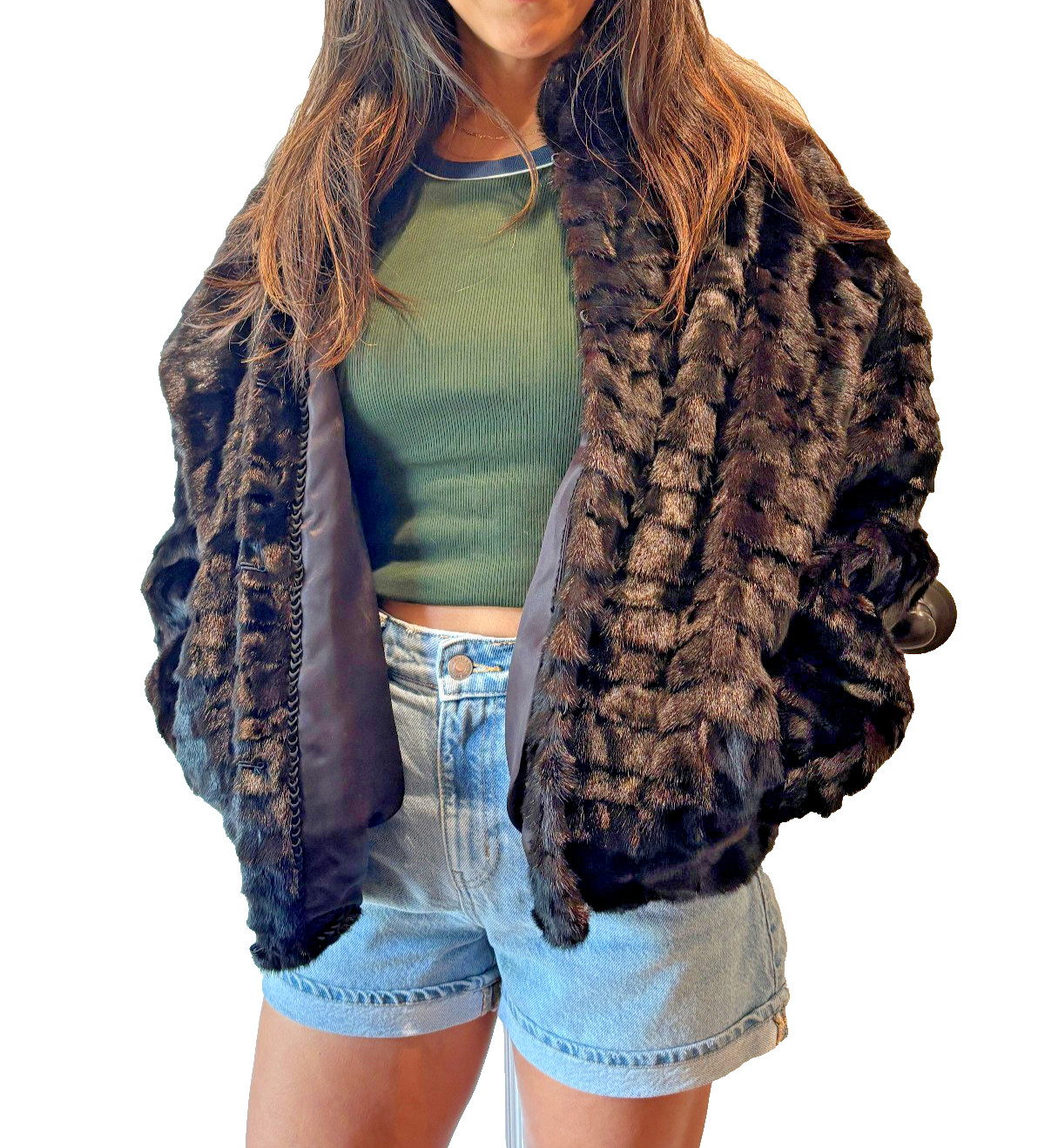 Vintage Real Pieced Ranch Mink Fur Jacket Made in Finland Dark Brown Women’s M/L