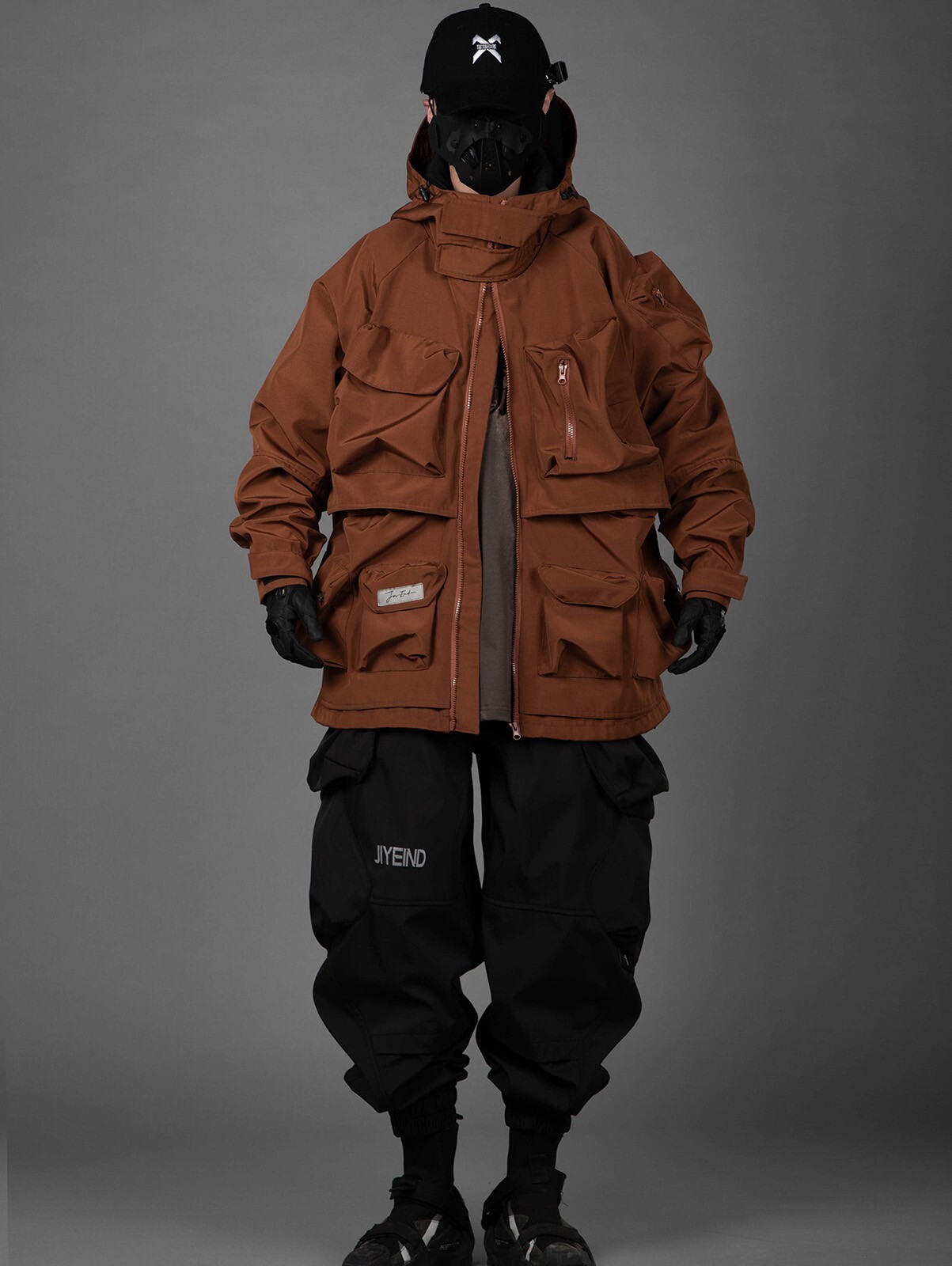 Niepce Brown Storage X Tech Jacket Streetwear Windbreaker Zip Up Coat for Men