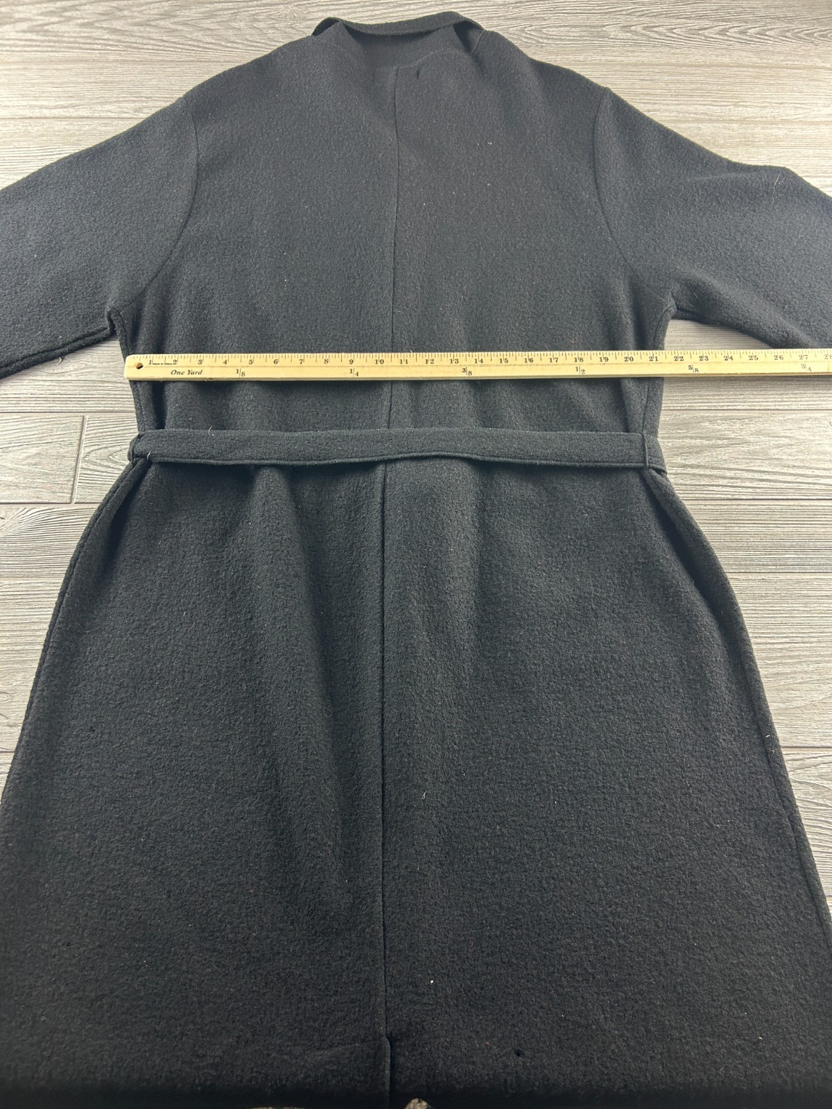 April Cornell Women’s Size ML Black Wool Women’s Coat Button Up Long Tie Waist