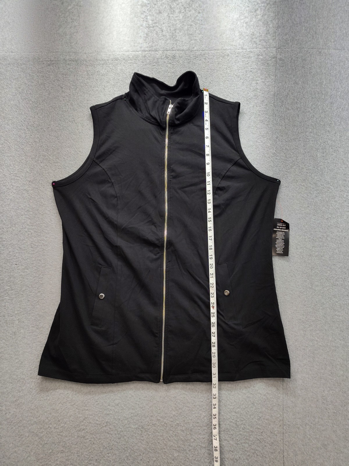 Suprema Studio Women Vest Jacket 0X Black Sleeveless Full Zip Casual Activewear