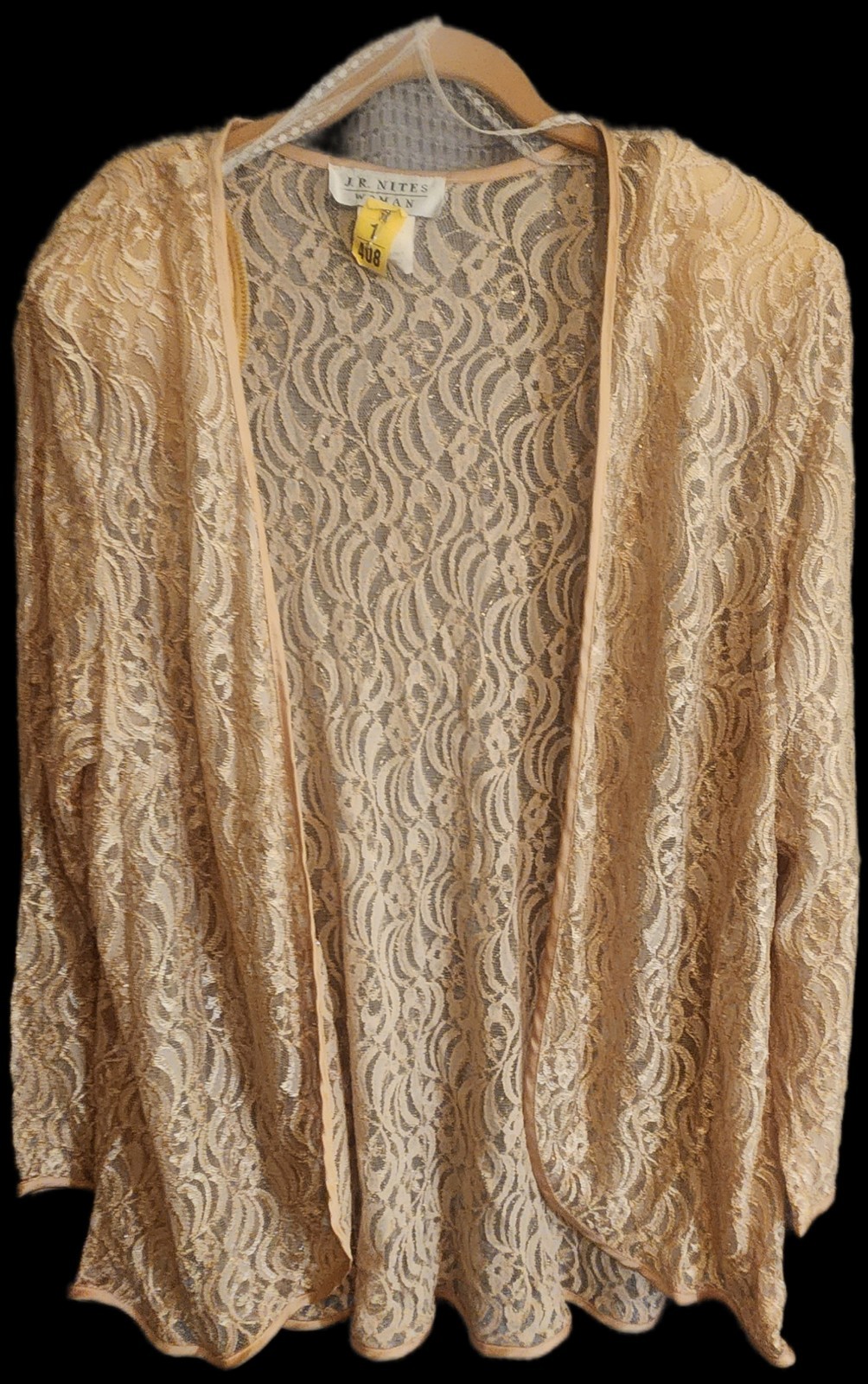 J.R. NITES WOMAN Size 20W Beige Floral Lace Cardigan Open Front Vintage 90s Made