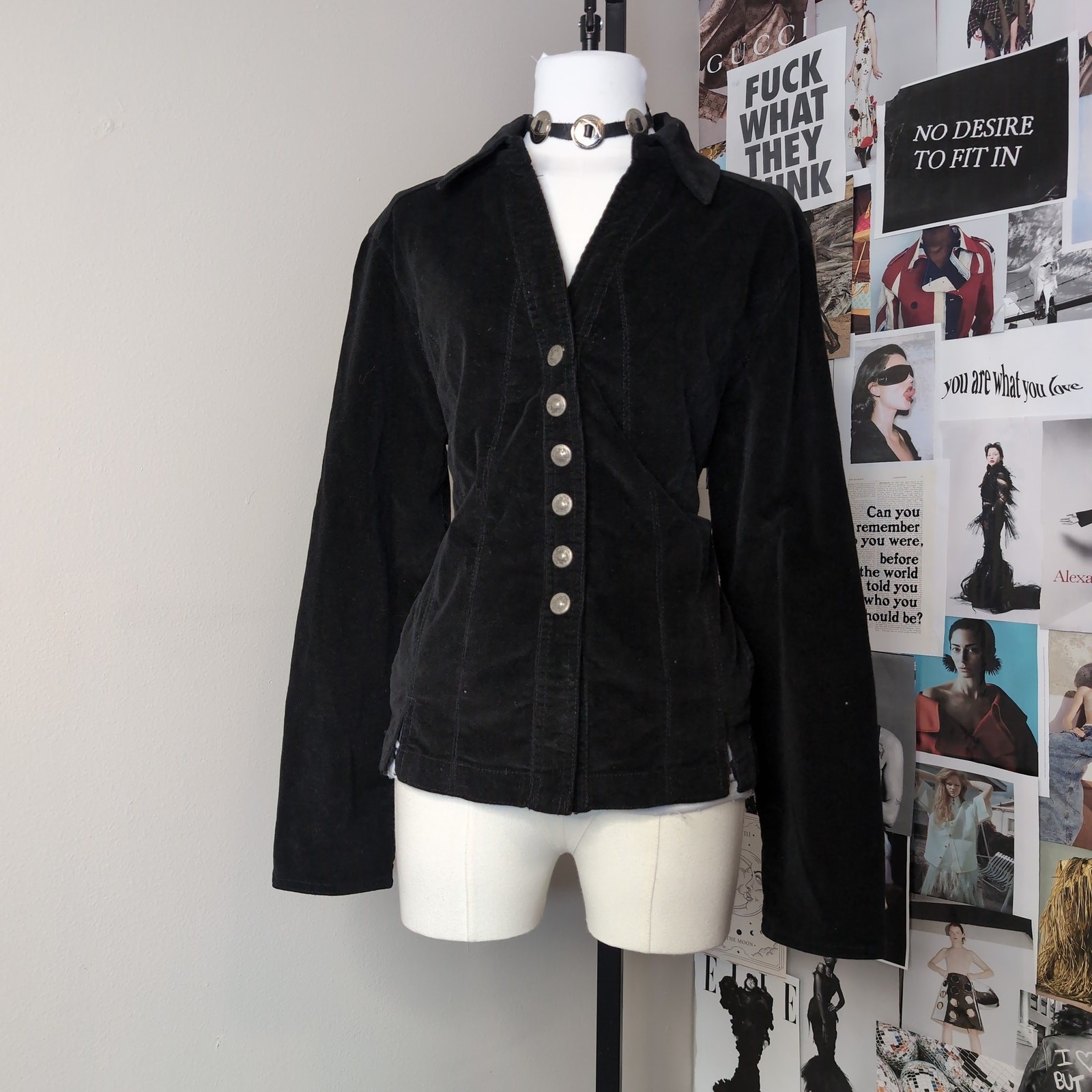 Black Corduroy Button-Front Jacket Gothic