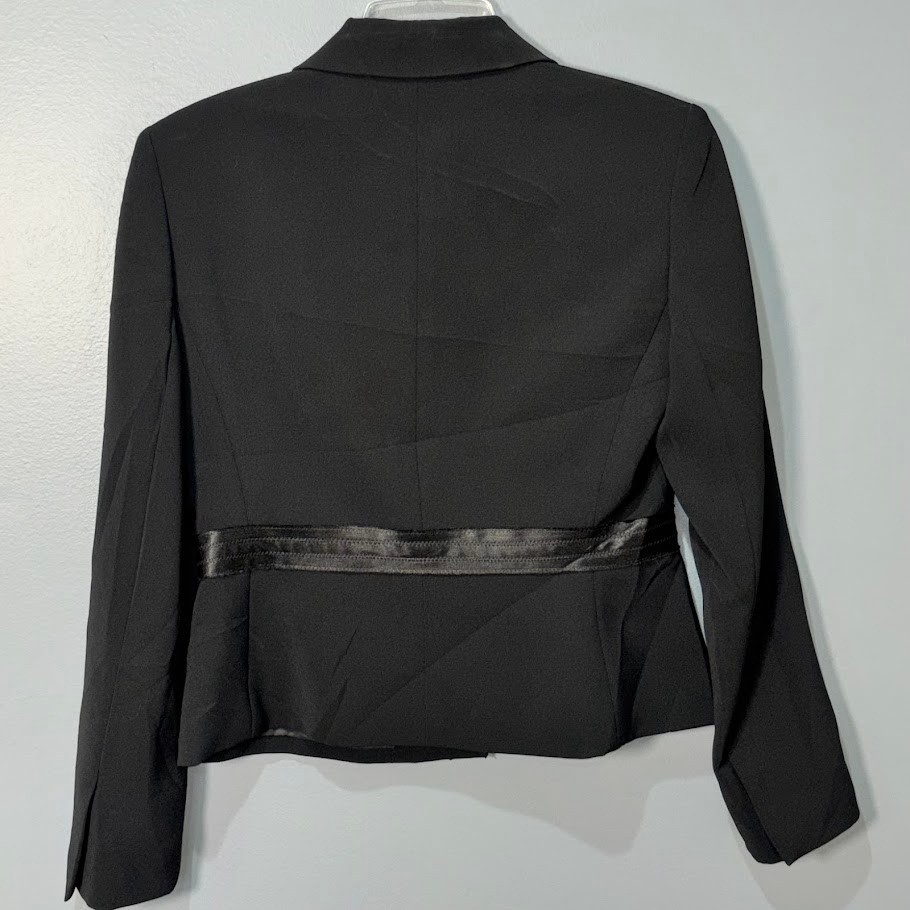 Nipon Boutique Blazer Womens 4 Black Polyester Satin Bow Trim Chic Professional