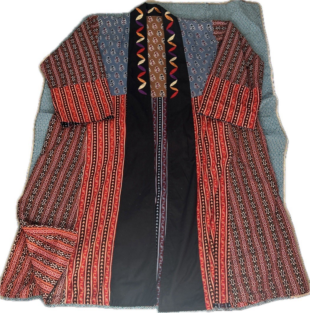 Women’s XL Patchwork Kimono Duster Long Hand Crafted Embroidered Reversible OOAK