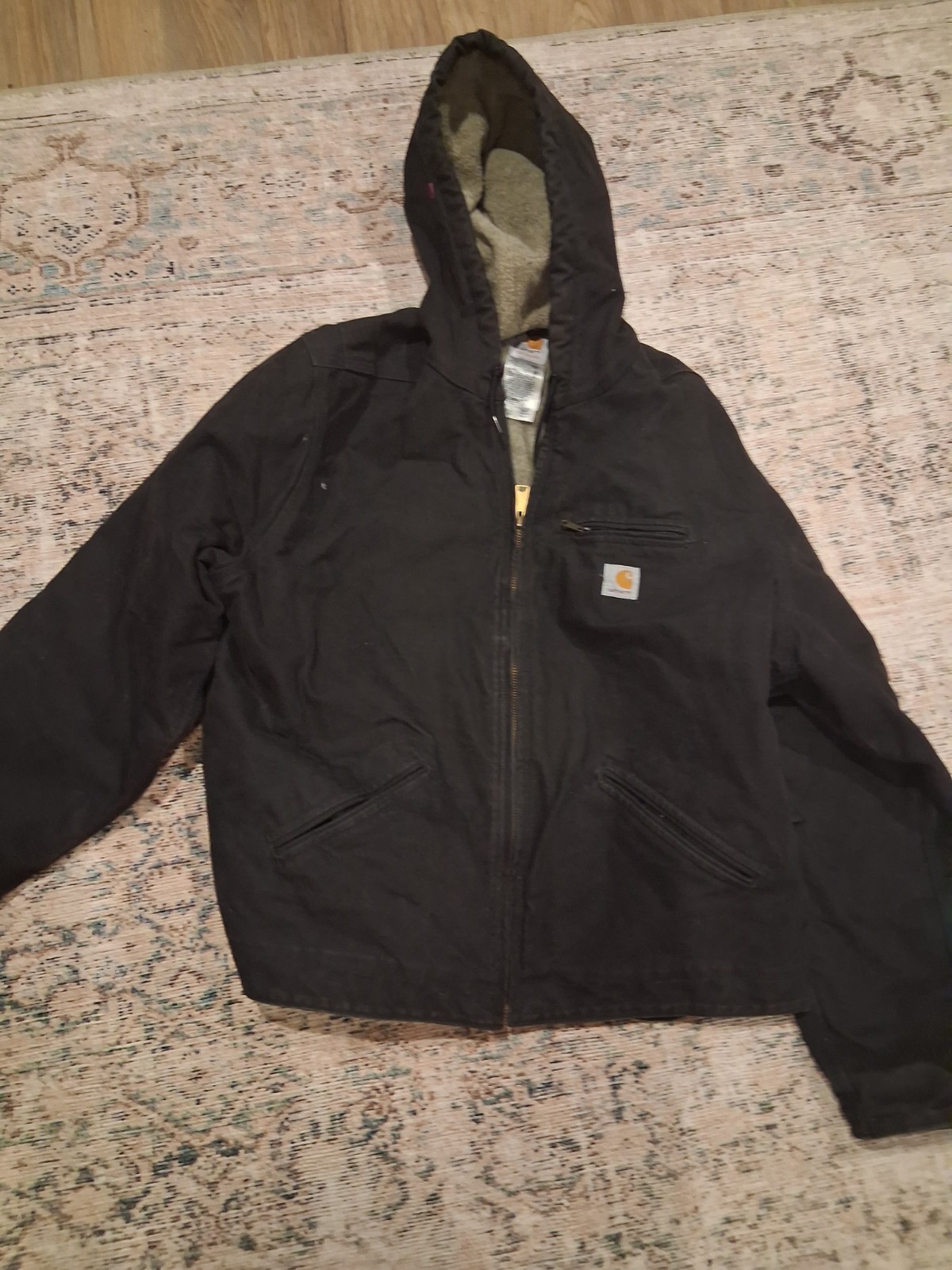 2009 Carhartt WJ141 BLK Duck Canvas Black Hooded Sherpa Lined Jacket Women’s 2XL