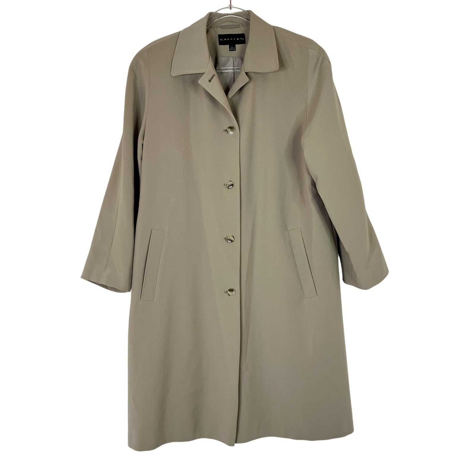 Gallery Beige 100% Polyester Trench Coat w/ Belt Machine Wash Womens Large