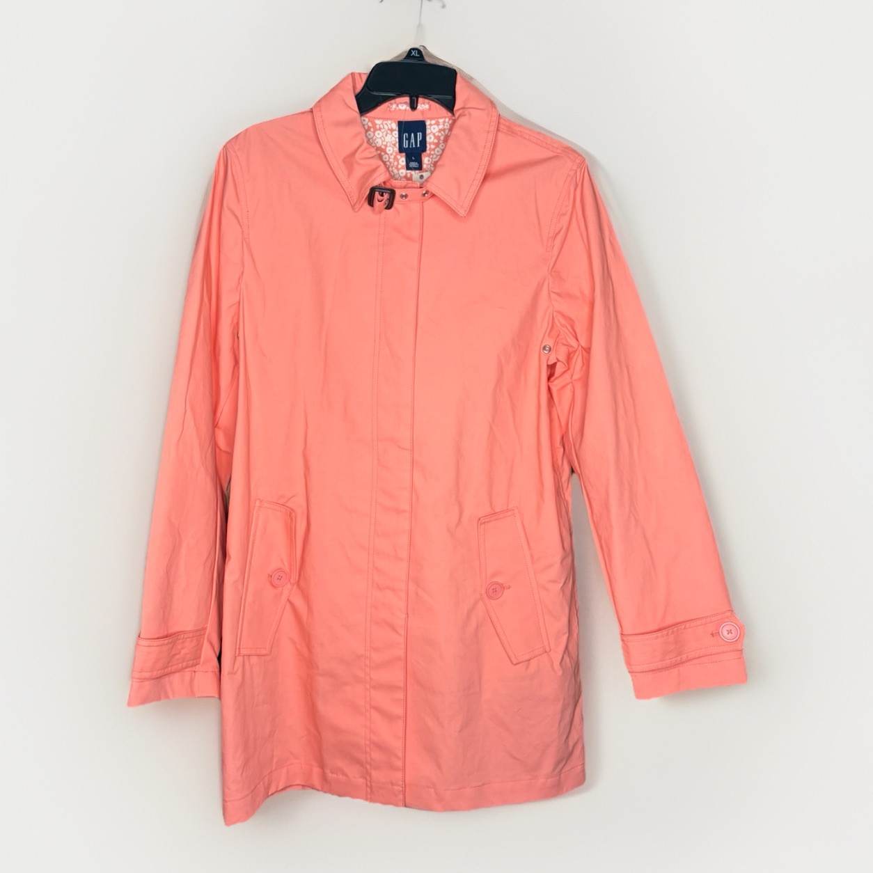 Vintage Y2K Gap Women Button Buckle Rain Trench Coat Jacket SZ L Pink Prep Retro