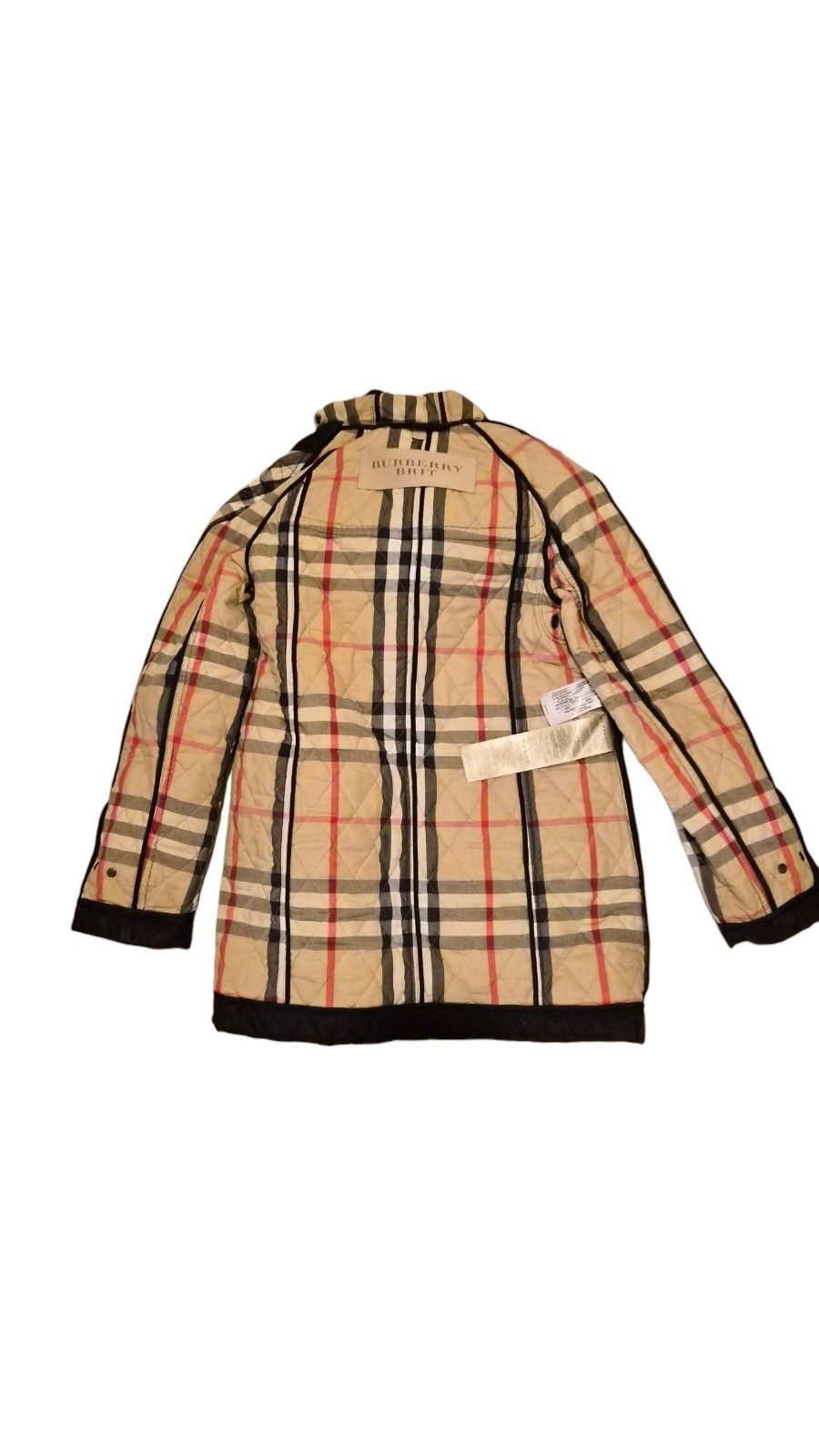 Burberry Brit Women’s Black Hooded Quilted Jacket, Check Lined, XS