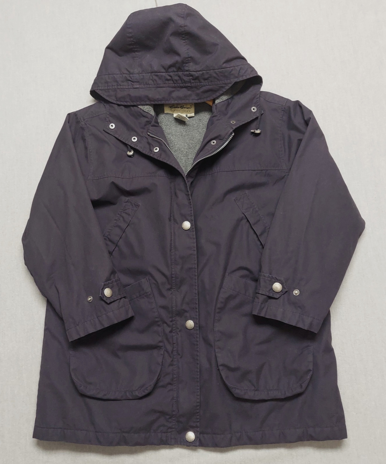 Eddie Bauer Jacket Womens M Hooded Zip Snap Quilted Lined Parka Coat Warm Blue