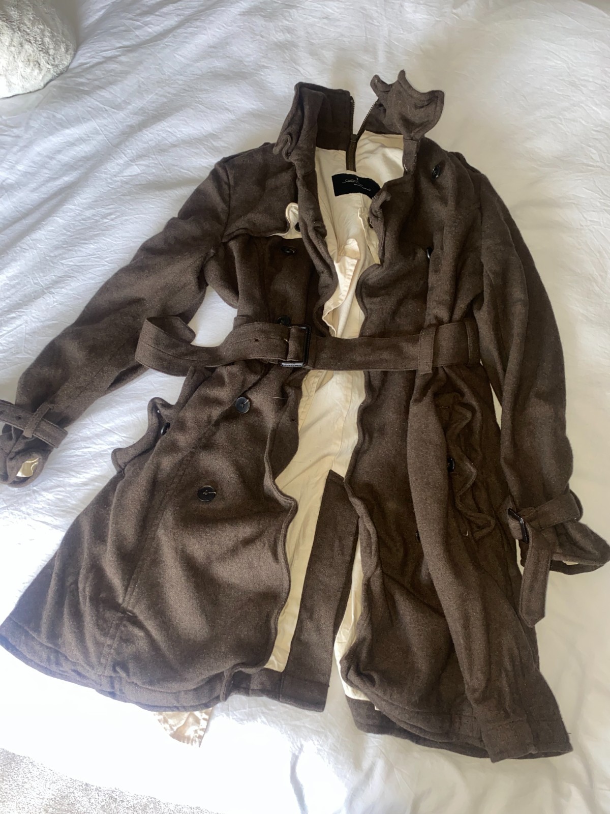 AllSaints Brown Berizlo coat. Wired. Size 10. Lined. Wool mix.