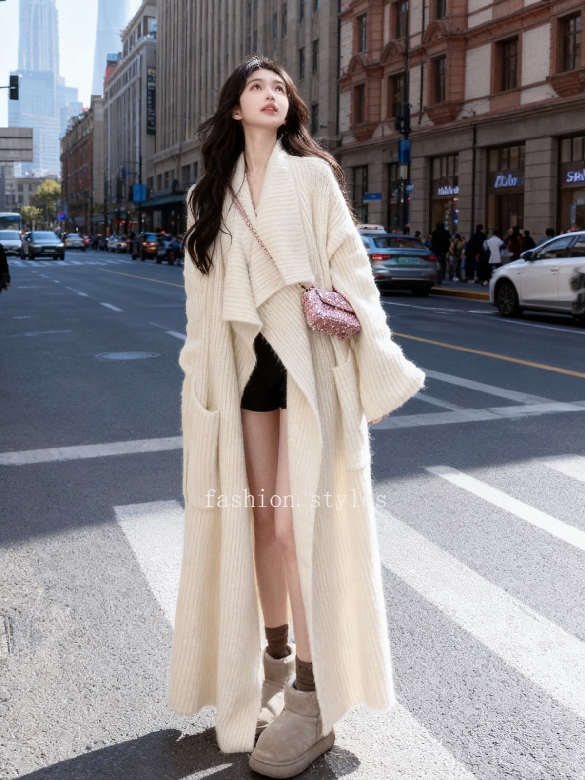 Luxury Lapel Collar Knit Cardigan Women’s Relaxed Loose Knee-Length Belt Jacket