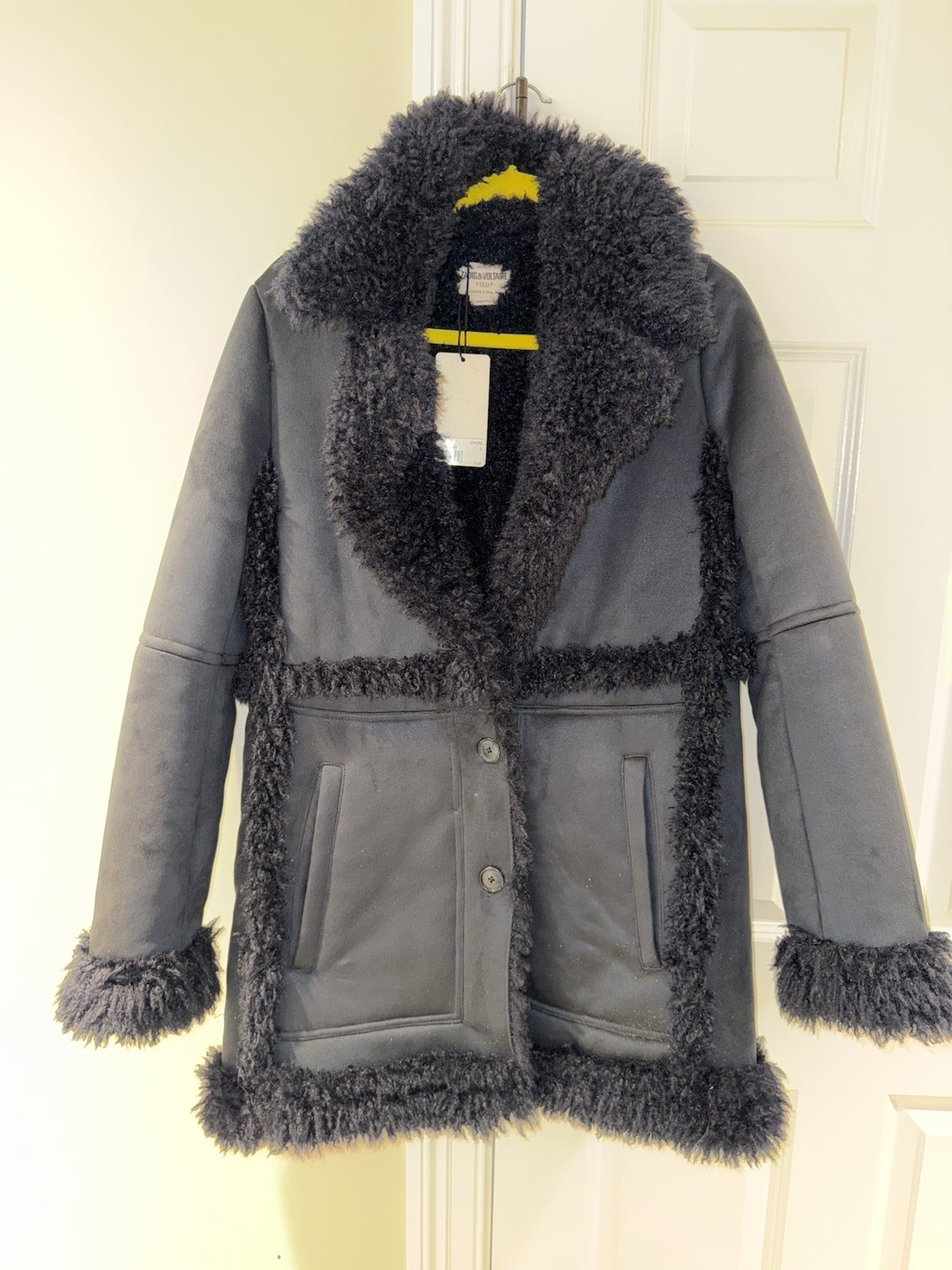 NWT Women’s ZADIG & VOLTAIRE Festif Navy Faux Shearling Penny Coat Small