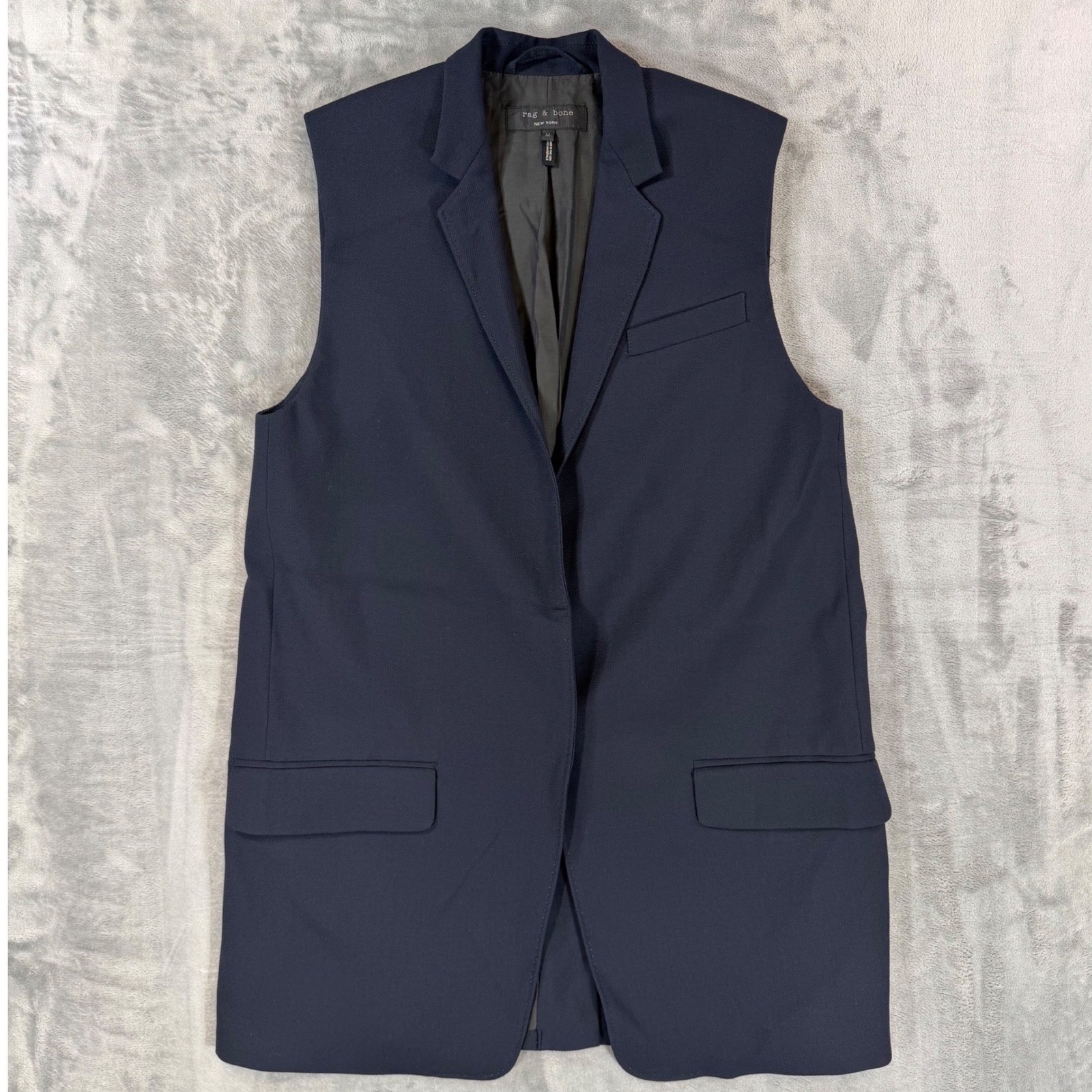 Rag & Bone Longline Tailored Vest Women’s Size M Navy Blue Wool Blend