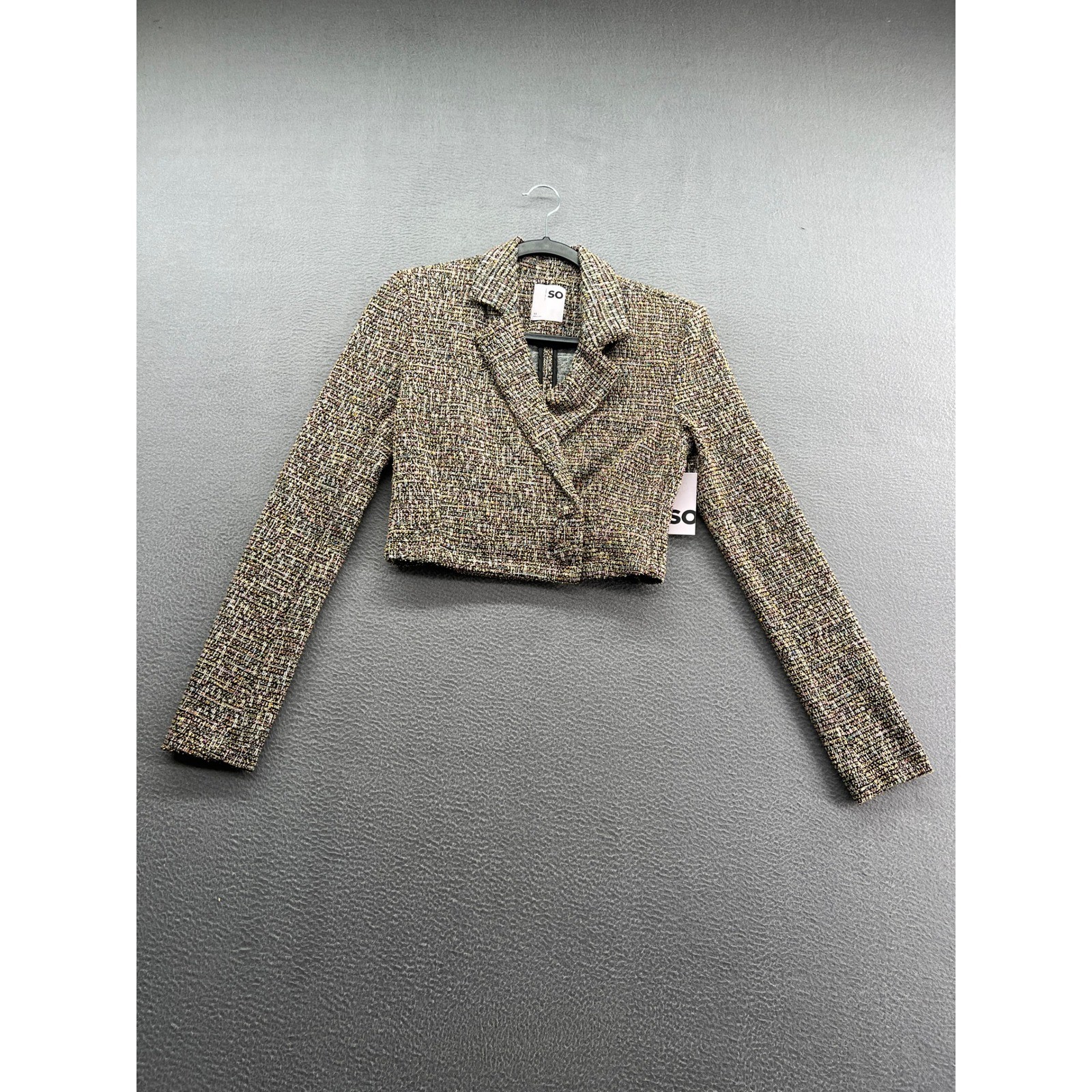 SO Good For Life Jacket Womens XS CROPPED TWEED BLAZER MULTI COLOR