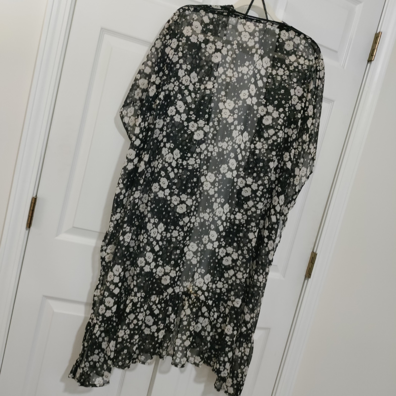 LC Lauren Conrad Sheer Caftan Open Kimono Cardigan Duster Floral One Size Boho