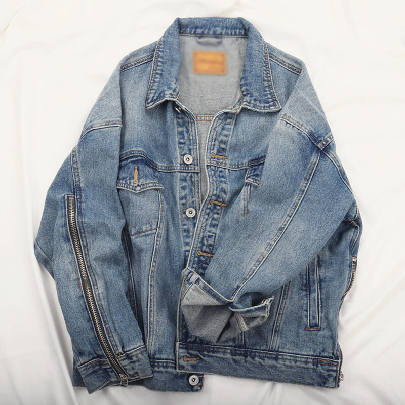 Fashion Denim Loose Coats Zip Retro Korean Jean Jackets Lady Outerwear New