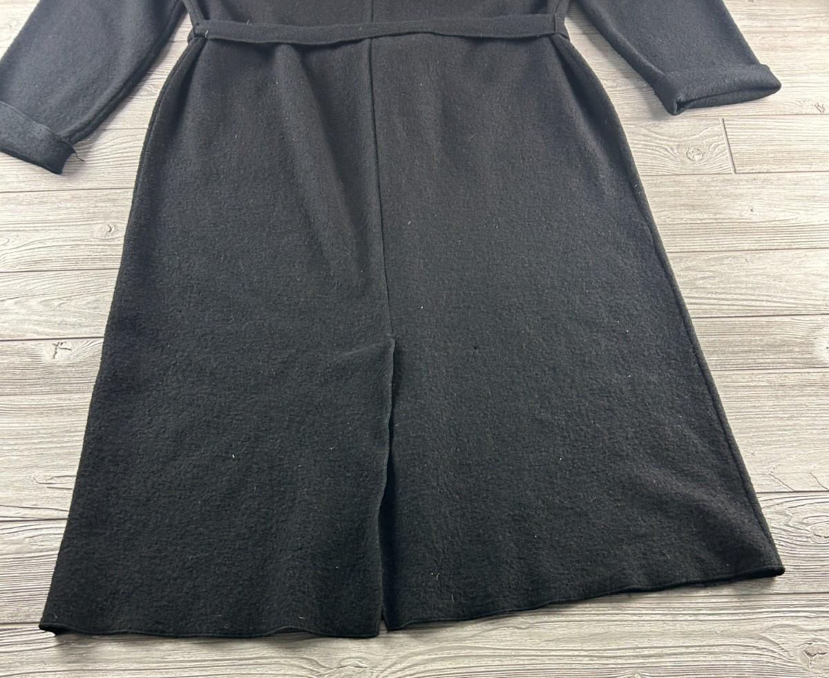 April Cornell Women’s Size ML Black Wool Women’s Coat Button Up Long Tie Waist