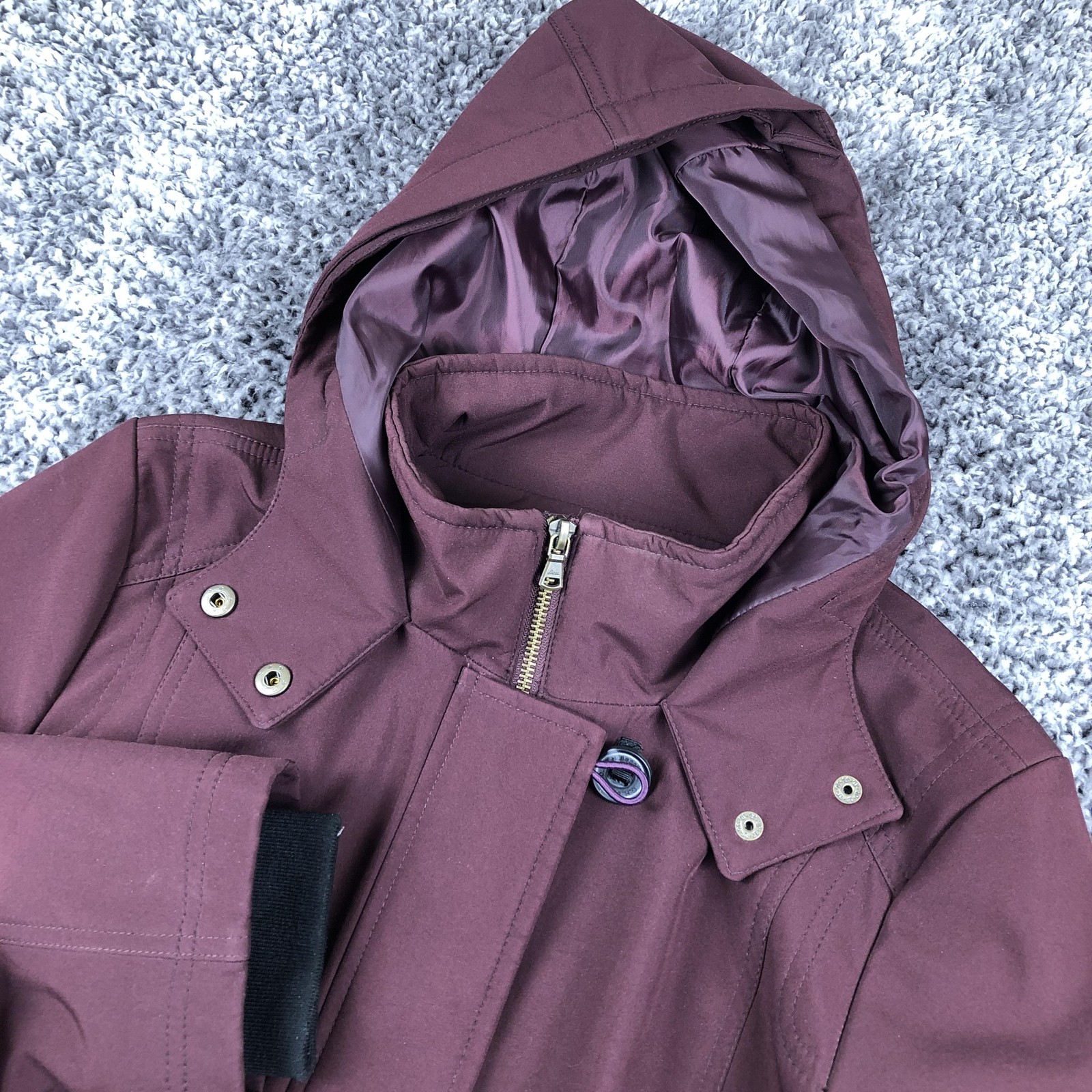 Bass Coat Womens Medium Purple Hooded Lined Parka Winter Zip Pockets Outdoor
