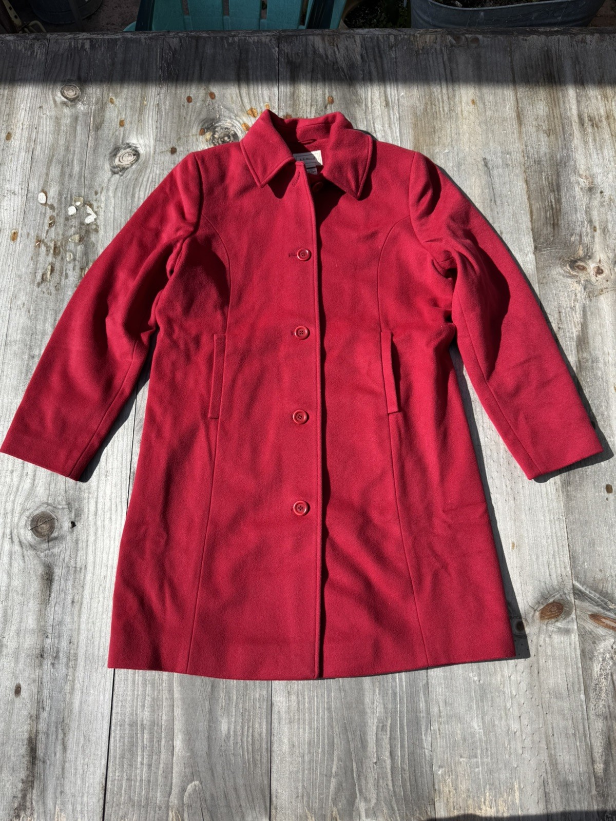 L.L. Bean Classic Red Wool 3/4 Length Coat Slim fit Size 14 Loose 12, Beautiful