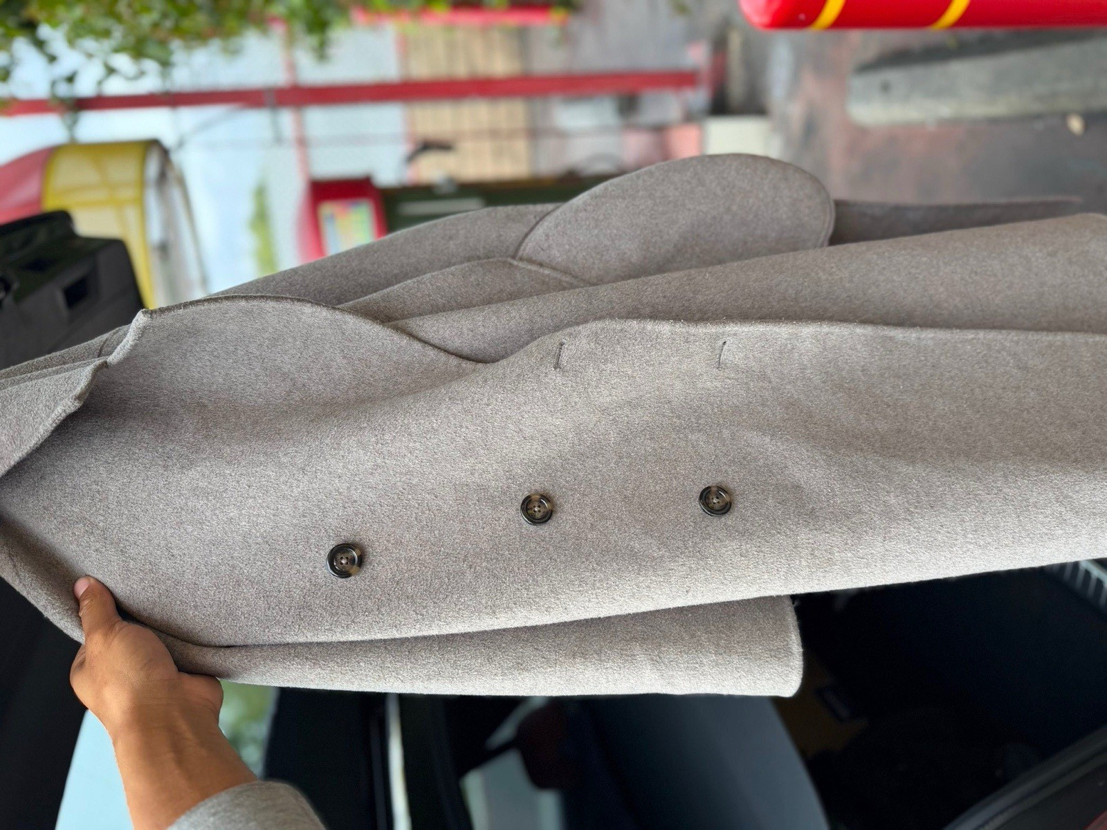 MNG Women’s Gray Long Overcoat XS Double-Breasted Button Front Collared Pockets