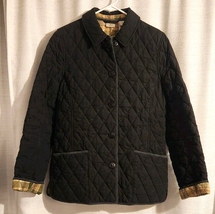 LL BEAN Black Quilted Barn Chore Jacket/Coat Women Sz S Cottagecore Country Chic