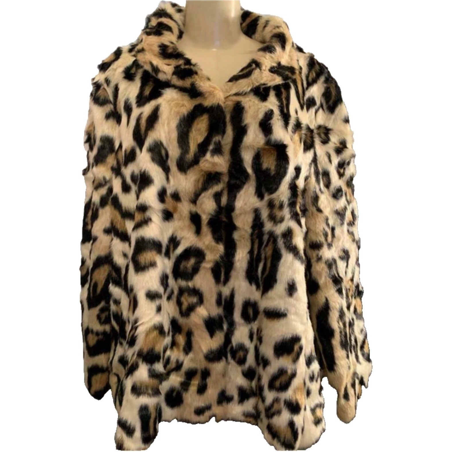 Donna Salyers Fabulous Fur 22/24 Leopard Print Faux Fur Coat Stand -Up Collar